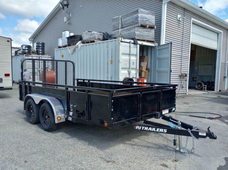 2024 PJ Trailers 7×14 7K Powder Coated Open Utility w/Rear Ramp Gate, Solid Metal Side Walls